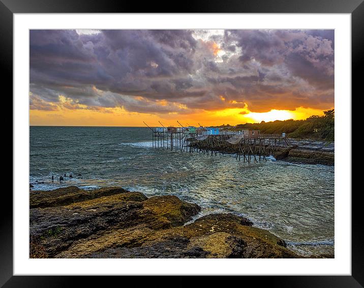 Fishing Piers, St Palais Sur Mer, France Framed Mounted Print by Mark Llewellyn