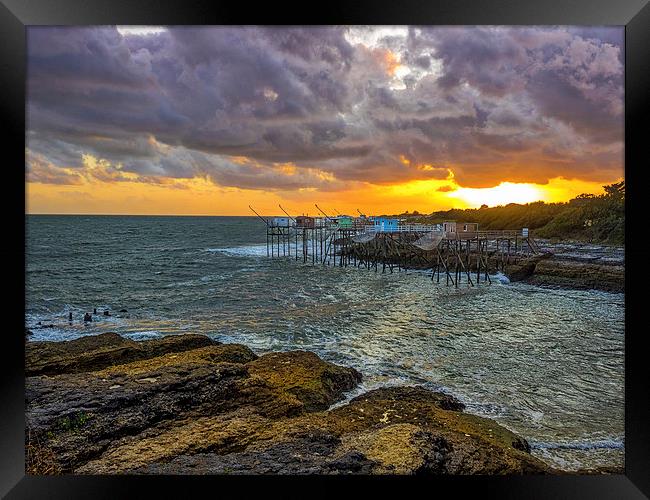 Fishing Piers, St Palais Sur Mer, France Framed Print by Mark Llewellyn
