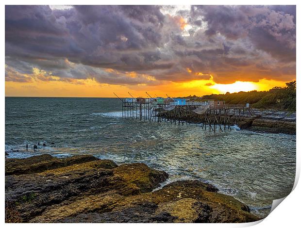 Fishing Piers, St Palais Sur Mer, France Print by Mark Llewellyn