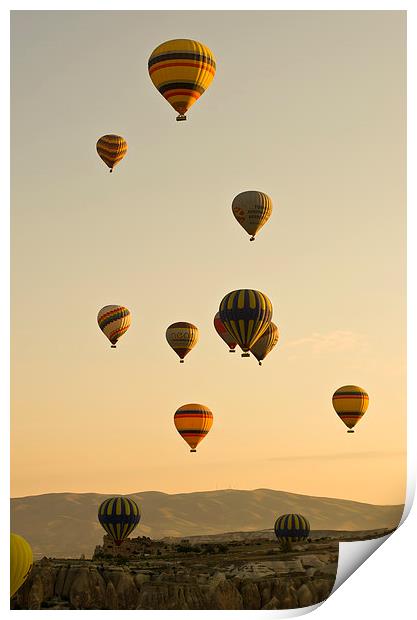 Hot air balloons in Cappadocia, Turkey Print by Mike Sannwald