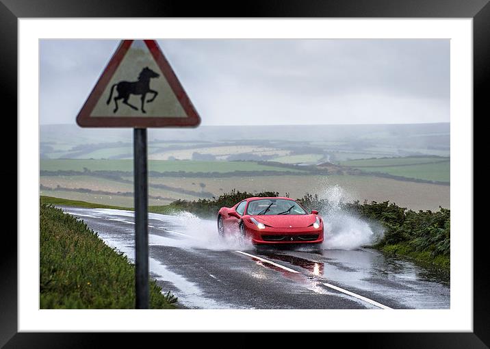  Ferrari 458 Spider driving through a puddle Framed Mounted Print by Mike Sannwald