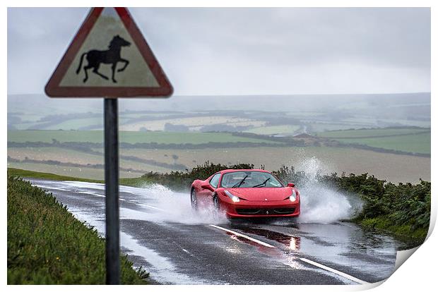  Ferrari 458 Spider driving through a puddle Print by Mike Sannwald