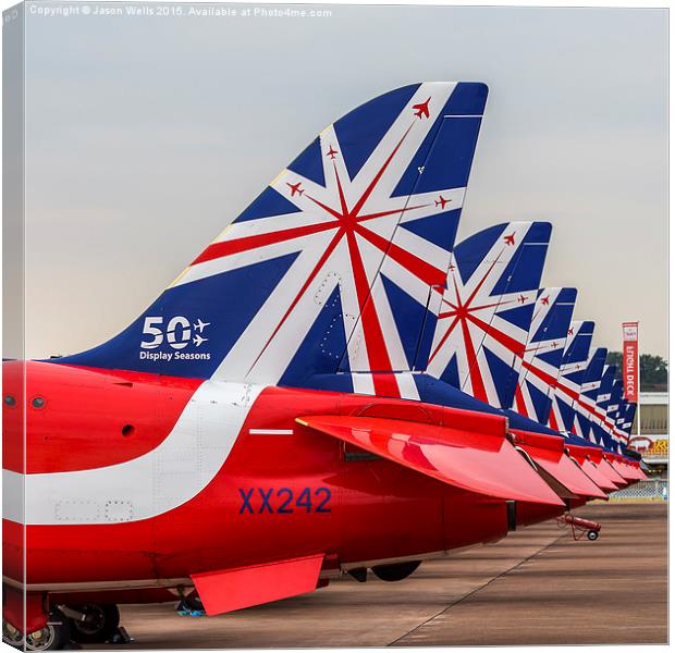 Square crop of the Red Arrows special 50th anniver Canvas Print by Jason Wells