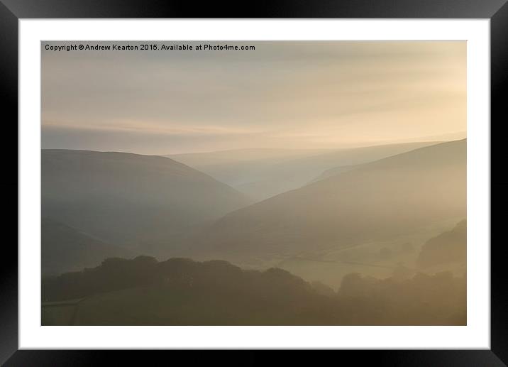  A gentle mist over Peak District hills Framed Mounted Print by Andrew Kearton
