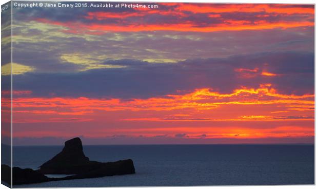  Sunset at Worms Head Canvas Print by Jane Emery