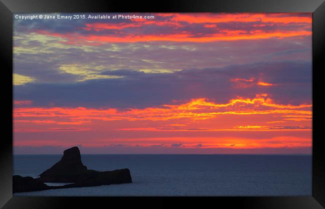  Sunset at Worms Head Framed Print by Jane Emery