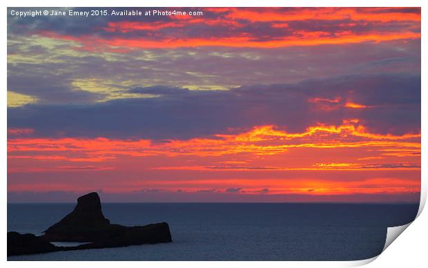  Sunset at Worms Head Print by Jane Emery