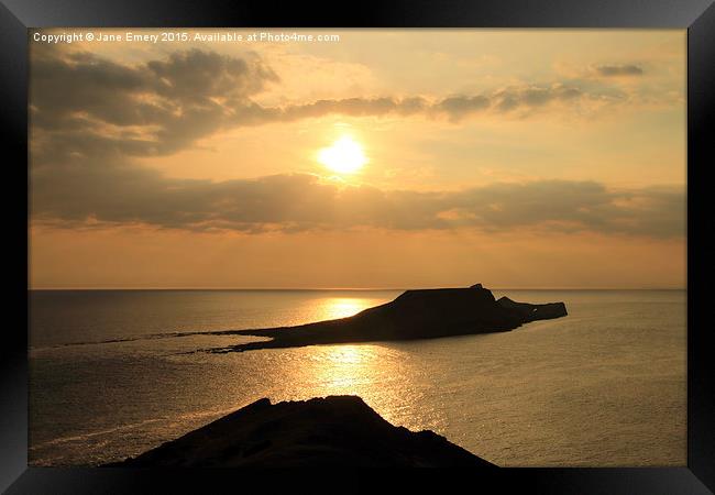  End of the Day over Worms Head Framed Print by Jane Emery