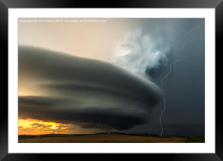  Broken Bow super-cell sunset & lightning, Nebrask Framed Mounted Print by John Finney
