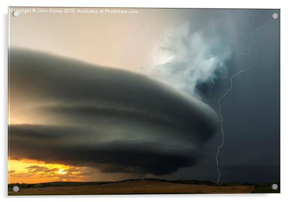  Broken Bow super-cell sunset & lightning, Nebrask Acrylic by John Finney