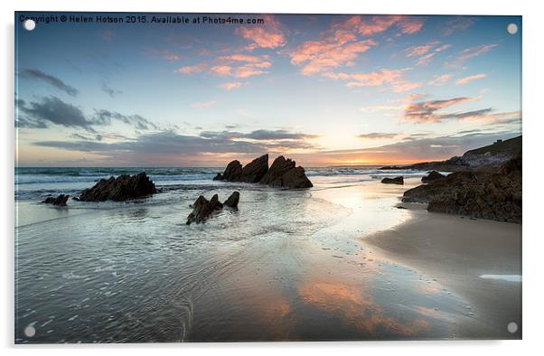 Sunset at Whitsand Bay Acrylic by Helen Hotson