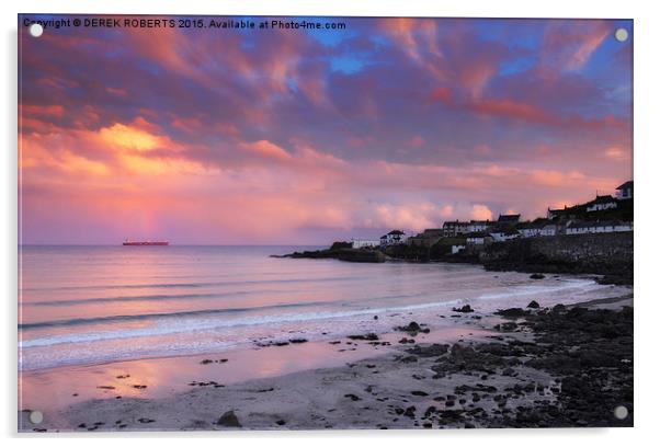 Cornish sunset at Coverack Acrylic by DEREK ROBERTS
