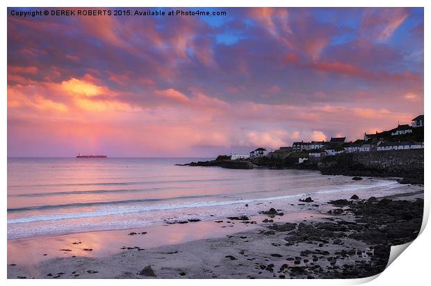 Cornish sunset at Coverack Print by DEREK ROBERTS