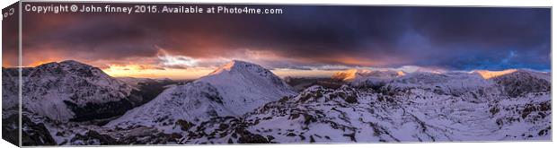  Cumbrian mountains winter summit sunset panoramic Canvas Print by John Finney