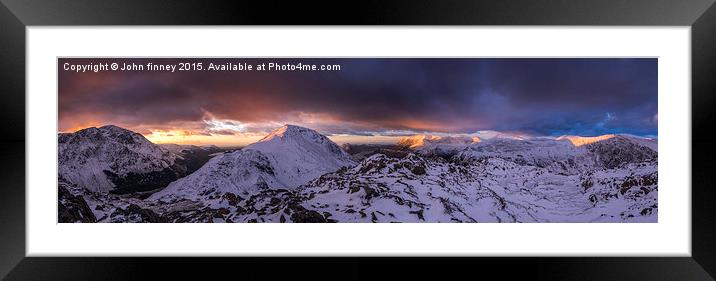  Cumbrian mountains winter summit sunset panoramic Framed Mounted Print by John Finney
