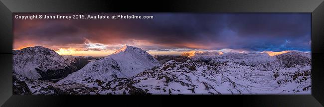  Cumbrian mountains winter summit sunset panoramic Framed Print by John Finney