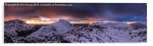  Cumbrian mountains winter summit sunset panoramic Acrylic by John Finney