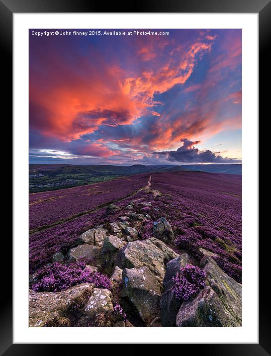 Winhill purple and orange sunset, Peak District, E Framed Mounted Print by John Finney