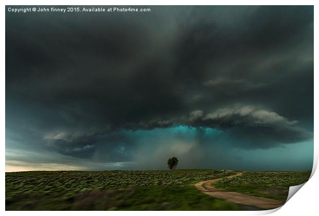 Thunderstorm wall cloud captured over Colorado whi Print by John Finney