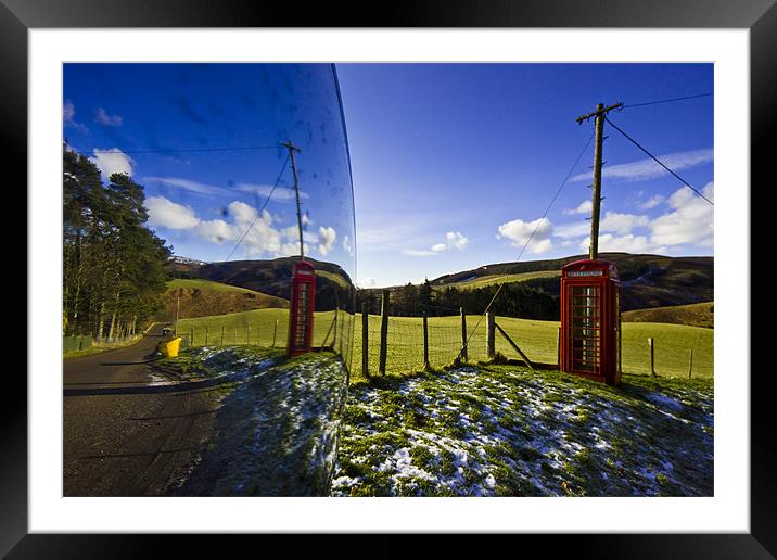 Red phonebooth and Scottish landsape reflecting in Framed Mounted Print by Gabor Pozsgai