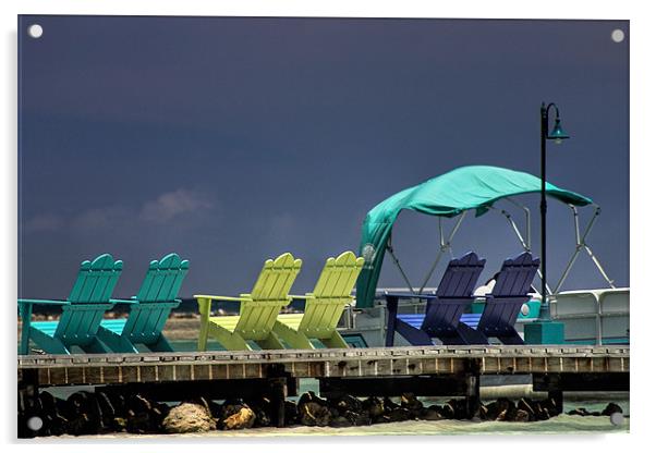 Adirondack chairs, Coyaba, Mahoe Bay, Jamaica. Acrylic by John Edwards
