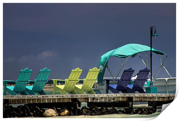 Adirondack chairs, Coyaba, Mahoe Bay, Jamaica. Print by John Edwards