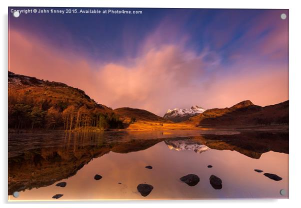  English Lake District winter sunrise.  Acrylic by John Finney