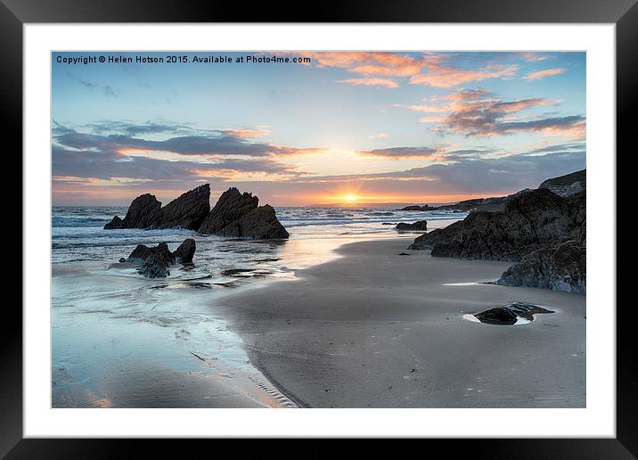 Sunset over Whitsand Bay Framed Mounted Print by Helen Hotson