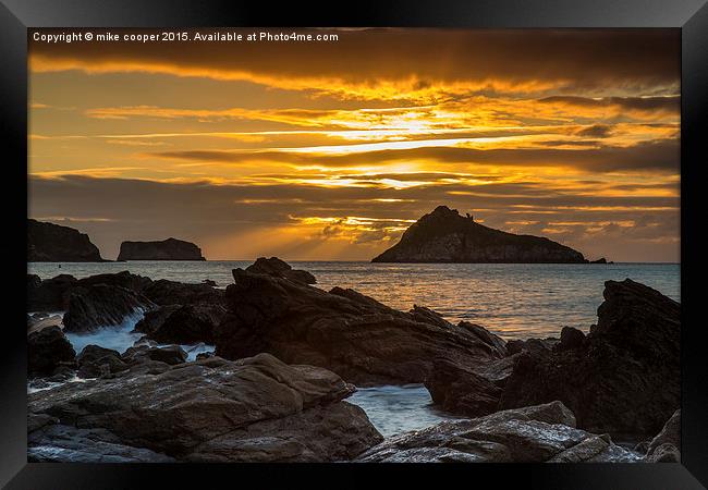sunrise over Thatchers rock  Framed Print by mike cooper
