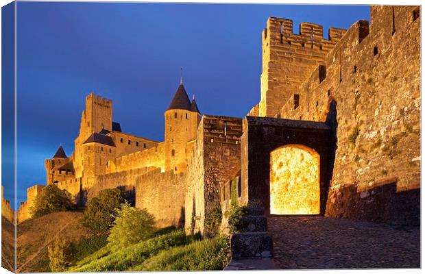  Carcassonne at dusk Canvas Print by Stephen Taylor