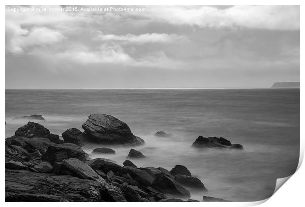  high tide on Meadfoot beach Print by mike cooper