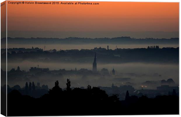  Crooked Spire in the Morning Mist Canvas Print by Kelvin Brownsword
