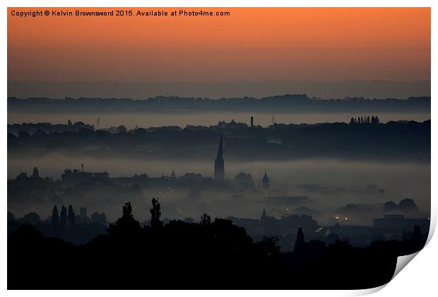  Crooked Spire in the Morning Mist Print by Kelvin Brownsword