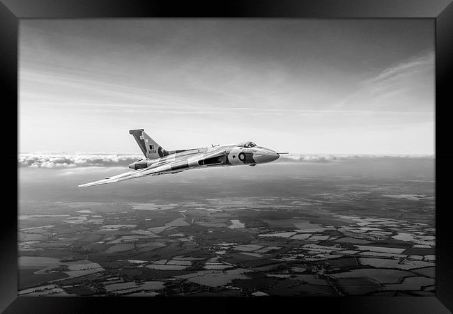 Vulcan in flight 2, black and white version Framed Print by Gary Eason