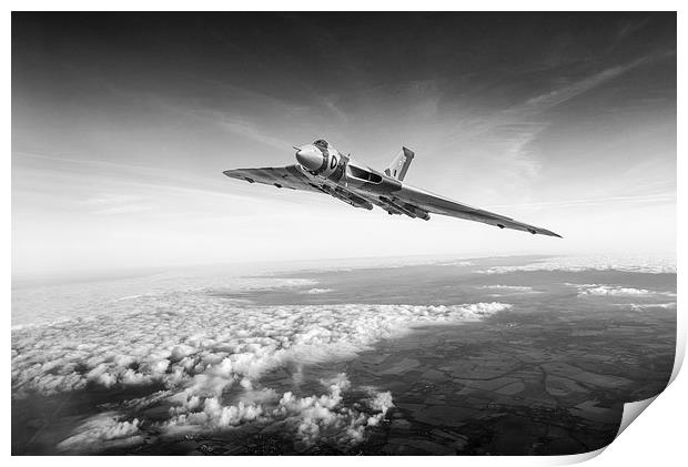 Vulcan in flight black and white version Print by Gary Eason