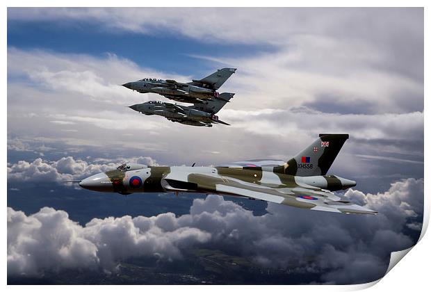  Vulcan Bomber XH558 and Tornados Print by Oxon Images