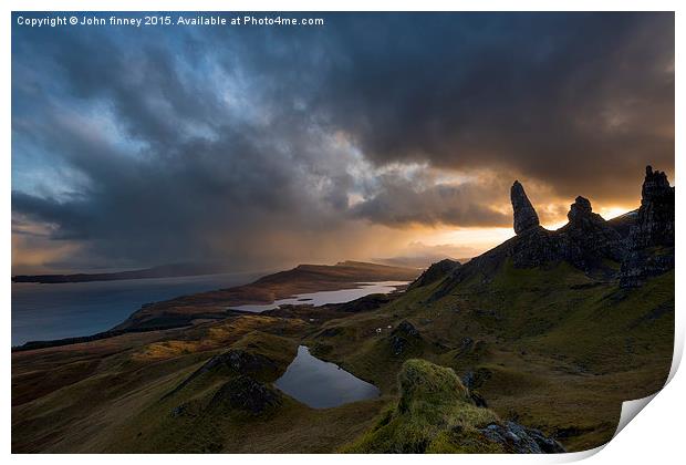 Old Man of Storr in Squally conditions, Isle of Sk Print by John Finney