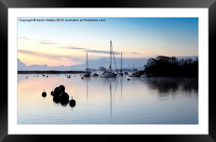 Boats and early morning mist Framed Mounted Print by Helen Hotson