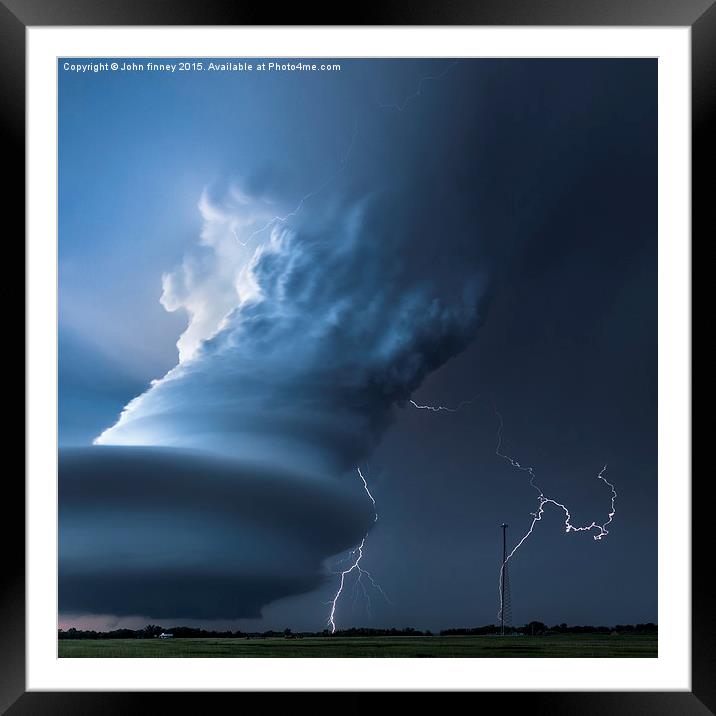Twin lightning bolts, Nebraska USA. Framed Mounted Print by John Finney