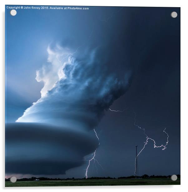 Twin lightning bolts, Nebraska USA. Acrylic by John Finney