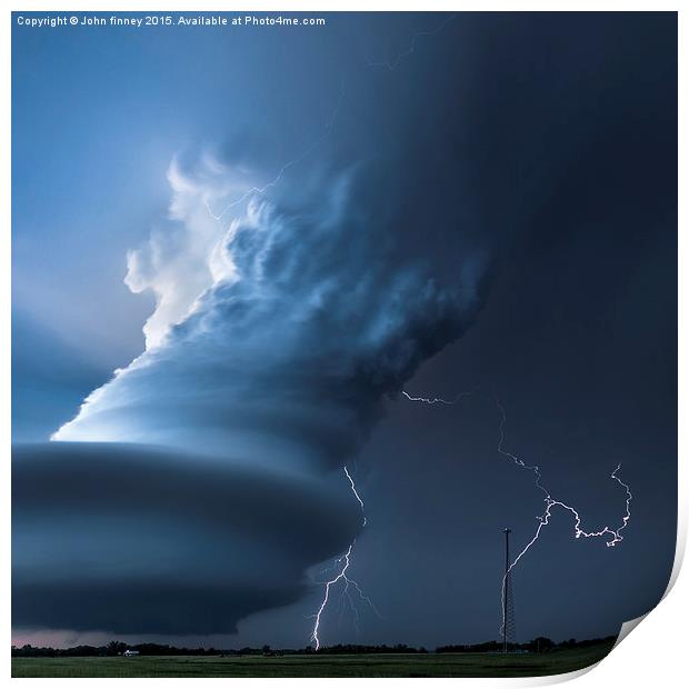 Twin lightning bolts, Nebraska USA. Print by John Finney