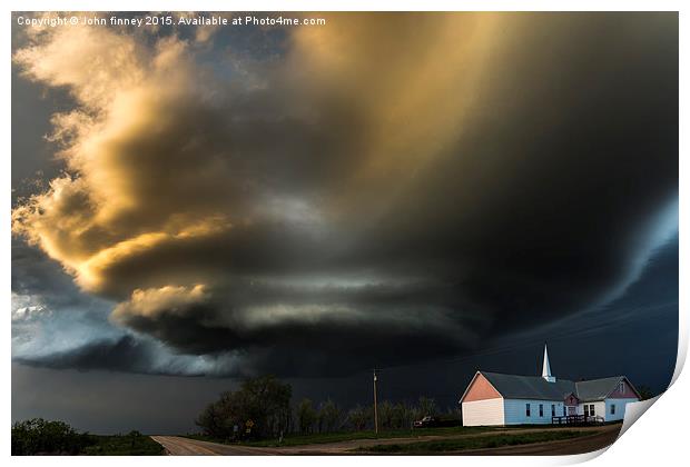 Severe thunderstorm over South Dakota Print by John Finney