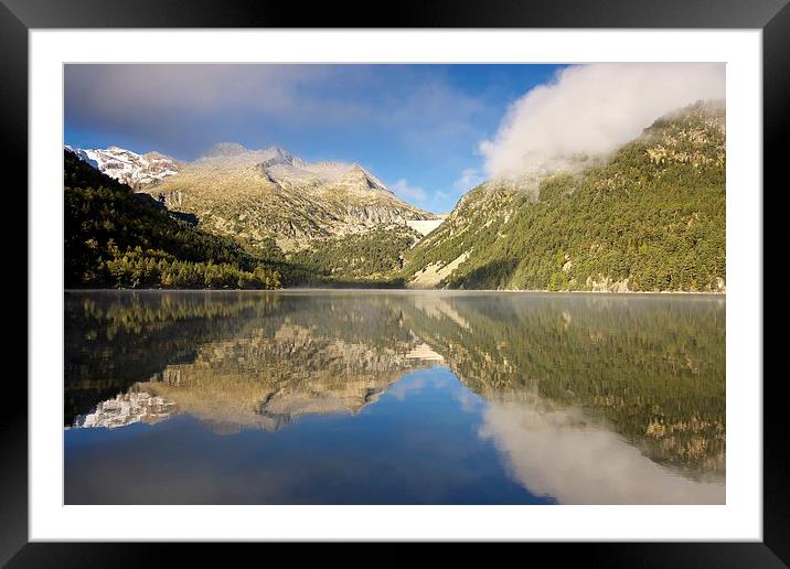 Lac d'Oredon morning mist Framed Mounted Print by Stephen Taylor