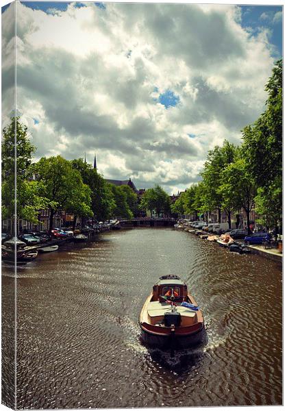 Boat over the canal, Amsterdam Canvas Print by Adam Szuly