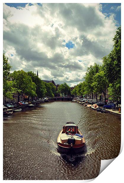 Boat over the canal, Amsterdam Print by Adam Szuly