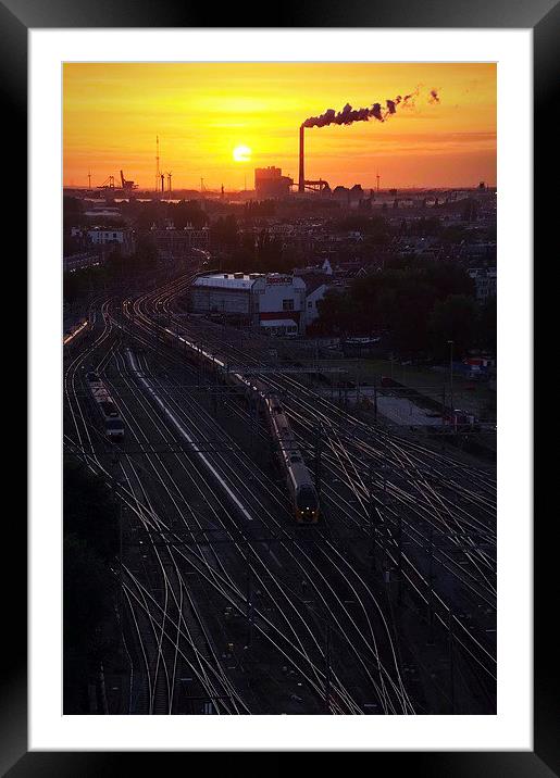 Amsterdam tracks in the sunset Framed Mounted Print by Adam Szuly