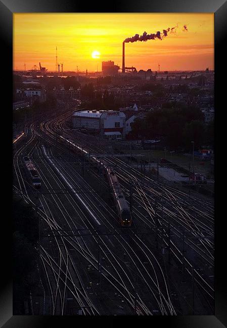 Amsterdam tracks in the sunset Framed Print by Adam Szuly