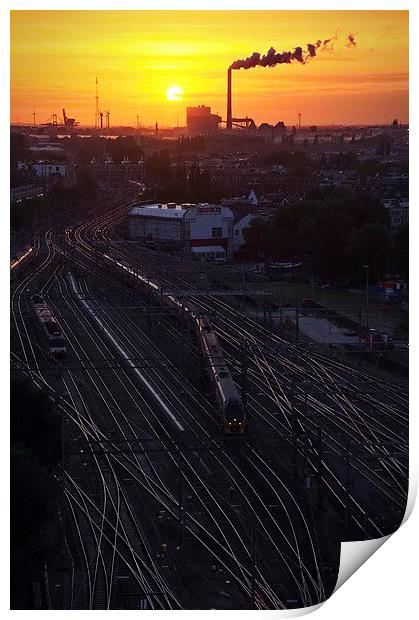 Amsterdam tracks in the sunset Print by Adam Szuly