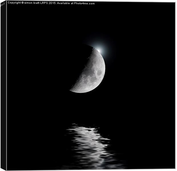 Backlit moon with white star over water Canvas Print by Simon Bratt LRPS