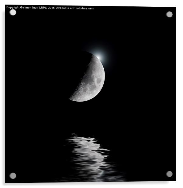 Backlit moon with white star over water Acrylic by Simon Bratt LRPS